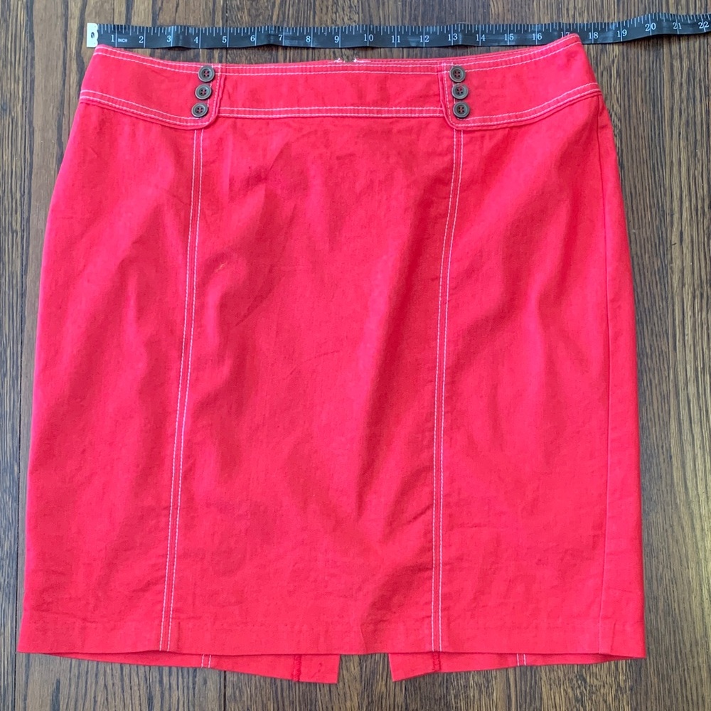 Women's Red Pencil Skirt with Buttoned Waist Detail